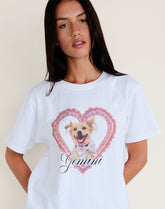 Oversize Basic Tee in White with Gemini Motel Pet Print