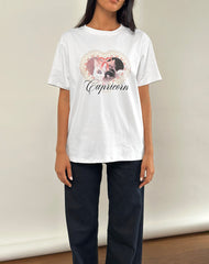 Oversize Basic Tee in White with Capricorn Motel Pet Print