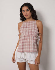 Palsi Tie Side Top in Basic Tartan Pink
