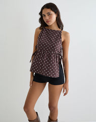 Palsi Tie Side Top in Brown with Medium Polka White