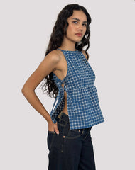 Palsi Tie Side Top in Navy Tartan