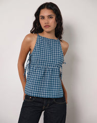 Palsi Tie Side Top in Navy Tartan