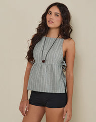 Palsi Tie Side Sleeveless Top in Green and White