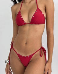 Lentra Bikini Bottoms in Red with Studs