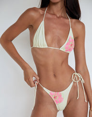 Lentra Bikini Bottom in Ivory and Pink Watercolour Flower