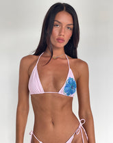 Pami Bikini Top in Pink and Blue Watercolour Flower
