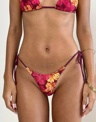 Lentra Bikini Bottom in Sketchy Hibiscus Burgundy