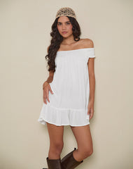 Panasi Bardot Babydoll Mini Dress in Off White