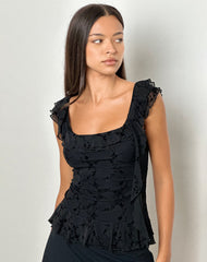 Piroli Top in Vine Flower Black