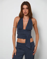 Prilla Halter Top in Cupro Ocean Storm