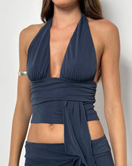 Prilla Halter Top in Cupro Ocean Storm