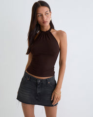 Raceline Halterneck Top in Rayon Jersey Chocolate Brown