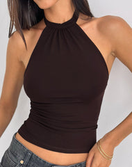 Raceline Halterneck Top in Rayon Jersey Chocolate Brown