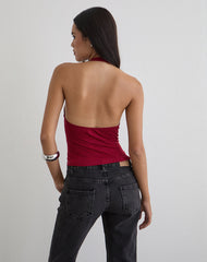 Raceline Halterneck Top in Rayon Jersey Adrenaline Red