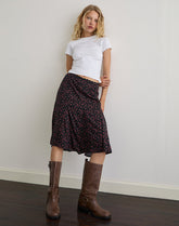 Rahyu Midi Skirt in Dark Pink Rose Black
