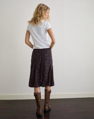 Rahyu Midi Skirt in Dark Pink Rose Black