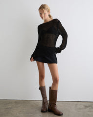 Rajiya Open Weave Jumper in Black