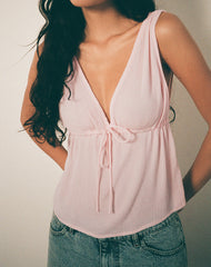 Ralia Tie Front Top in Peplum Light Pink
