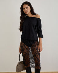 Ramona Midi Skirt in Sequin Lace Black