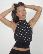 Rania Backless Top in Polka Dot Black and White