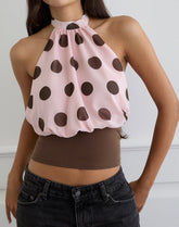 Rania Top in Pink Chiffon with Bold Polka Print