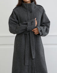 Ravari Belted Trench Coat in Charcoal Check