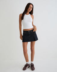 Raw Hem Dart Mini Skirt in Indigo