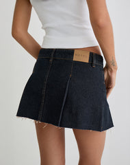 Raw Hem Dart Mini Skirt in Indigo