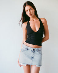 Raw Mini Skirt Pockets in 80's Light Blue