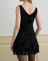 Rawson Mini Dress in Flock Leaf Flower Black