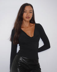 Renice Longsleeve Cowl Neck Top in Black
