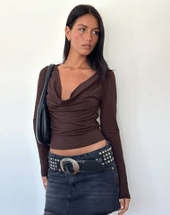 Renice Cowl Long Sleeve Top in Bitter Chocolate