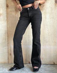 Rigid Low Rise Flare Jeans in Washed Black Grey