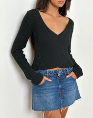 Rinca Bardot Jumper in Rib Knit Black