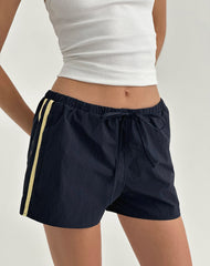 Riu Runner Short in Navy with Yellow Stripe