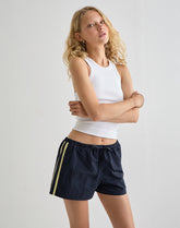 Riu Runner Short in Navy with Yellow Stripe