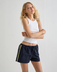Riu Runner Short in Navy with Yellow Stripe