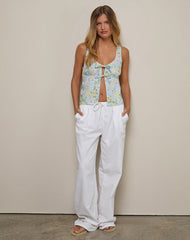 Rodite Tie Front Top in Washed Out Pastel Floral
