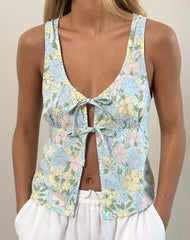 Rodite Tie Front Top in Washed Out Pastel Floral