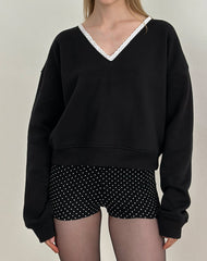 Rodyn Jumper in Black with White Picot Binding