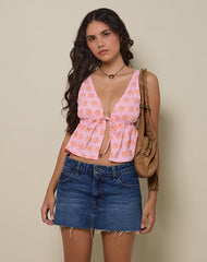 Rolia Tie Front Top in Tile Flower Pink