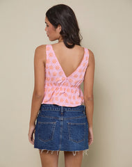 Rolia Tie Front Top in Tile Flower Pink