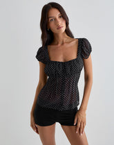 Rolina Blouse in Chiffon Mini Polka Black
