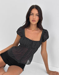 Rolina Blouse in Chiffon Mini Polka Black