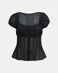 Rolina Blouse in Chiffon Mini Polka Black