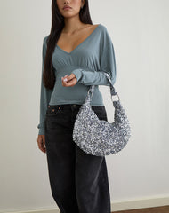 Sequin Hobo Bag in Silver