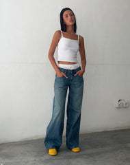 Roomy Extra Wide Low Rise Jeans in Vintage Blue Green