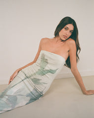 Rosbandi Bandeau Midi Dress in Abstract Painted Flower Blue