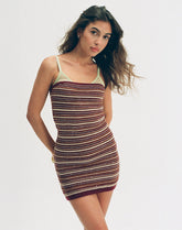 Rosbina Bandeau Mini Dress in Shimmer Stripe Knit Rust