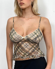 Rumaysa Cami Top in Printed Lace Retro Plaid
